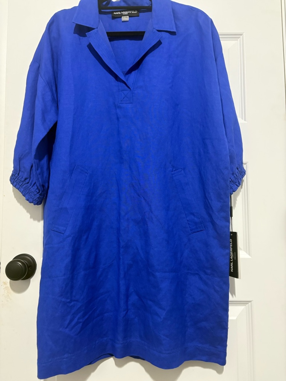 Karl Lagerfeld Cobalt Blue Oversized Linen Blend Shirt Dress